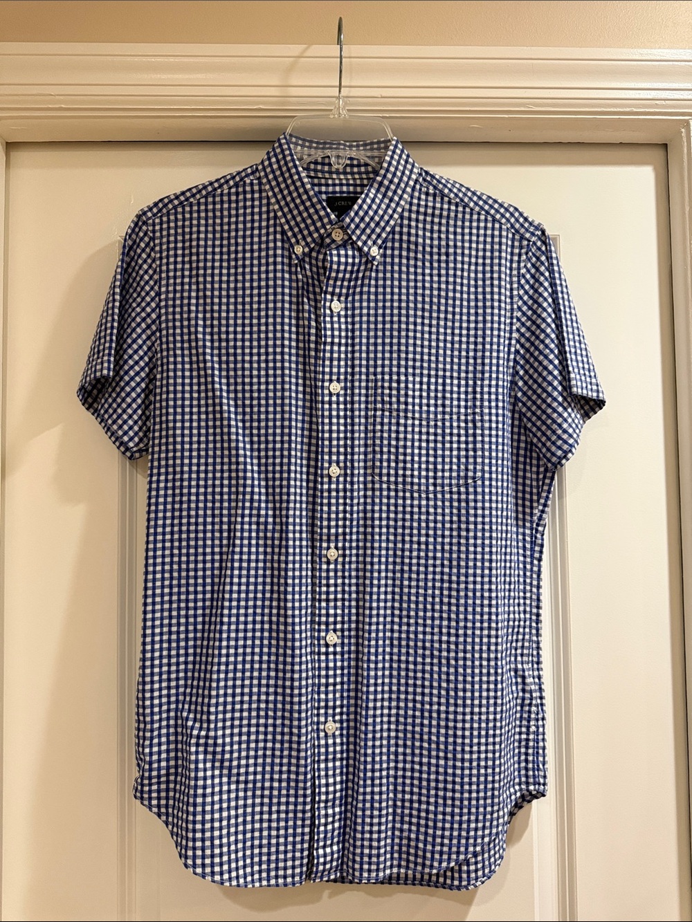J. Crew Blue and White Gingham Short-Sleeve Button-Down Shirt